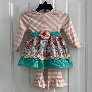 Striped and Paisley Baby Dress with Ruffle Pants